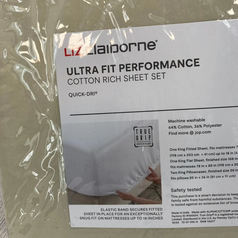 Liz Claiborne Sheet Set King Classic Stone Beige 575TC Ultra Fit Performance